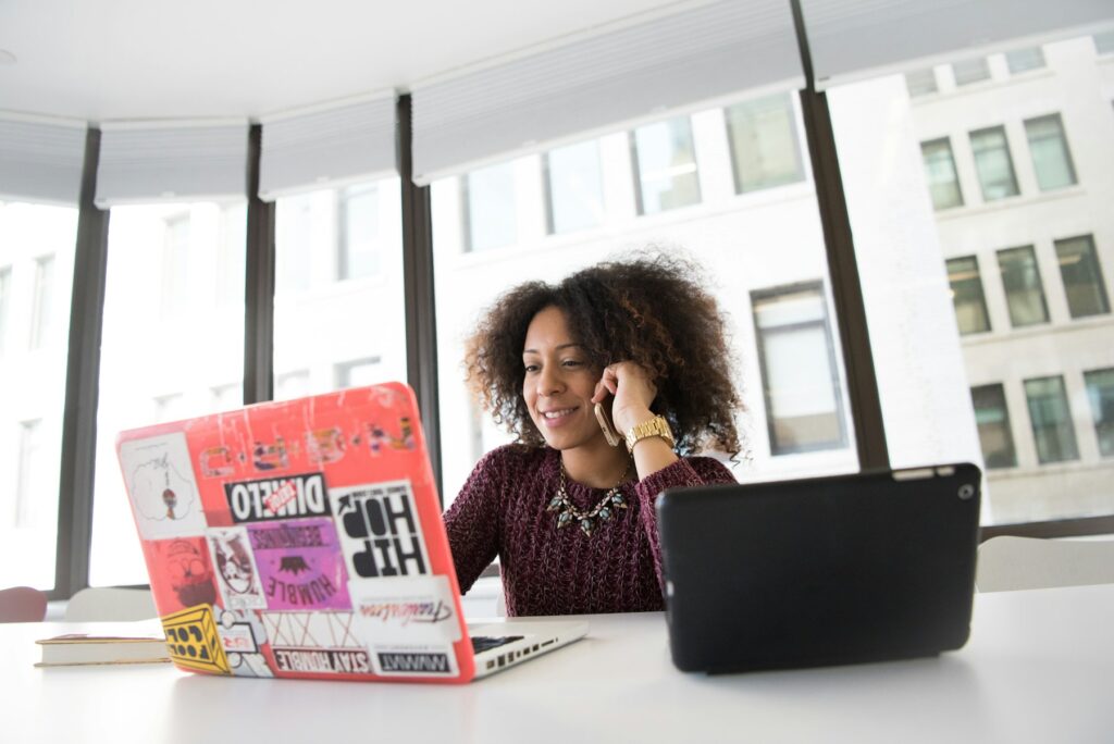Entrepreneur working at a desk in a quiet, light filled office